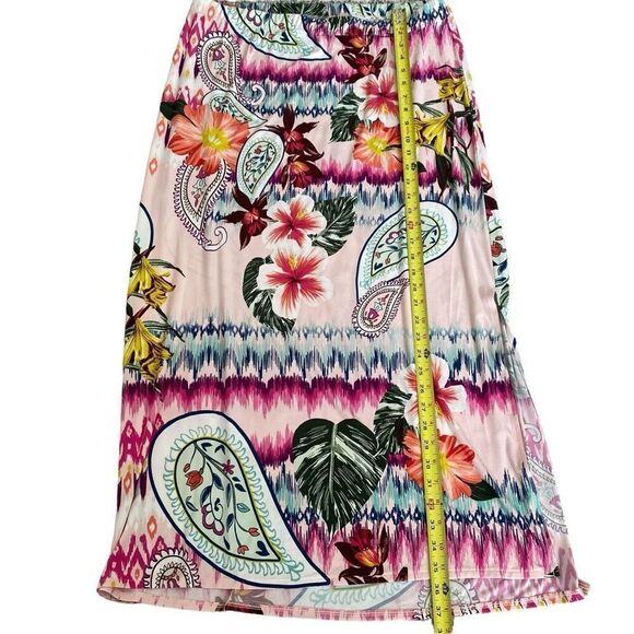 NEW Chicos Ikat Tropical Maxi Skirt Womens Size 2 US 10/12 Large Pull On Elastic - Picture 4 of 8